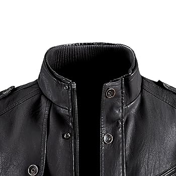 Gsywaipei Men's Punk PU Jacket Stand Collar Zipper PU Jacket